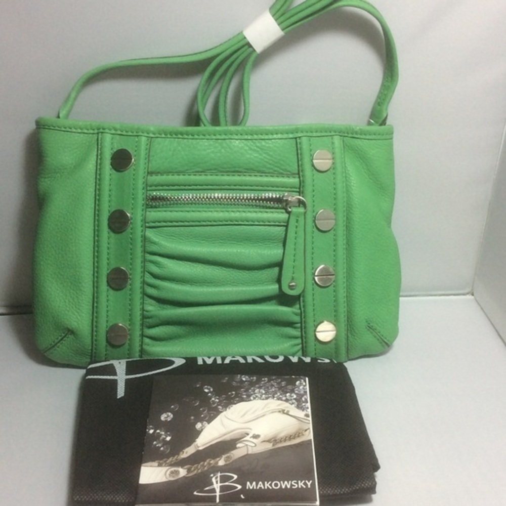 NWT B Makowsky Bright Green Leather Crossbody